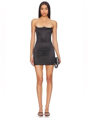 Superdown Zoey Strapless Mini Dress | Black Satin Corset Bodycon Revolve